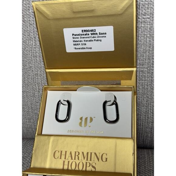 Bomb Party Charming Hoops ER90462 Passionate With Sass - Diamond CZ Hematite - Picture 2 of 5